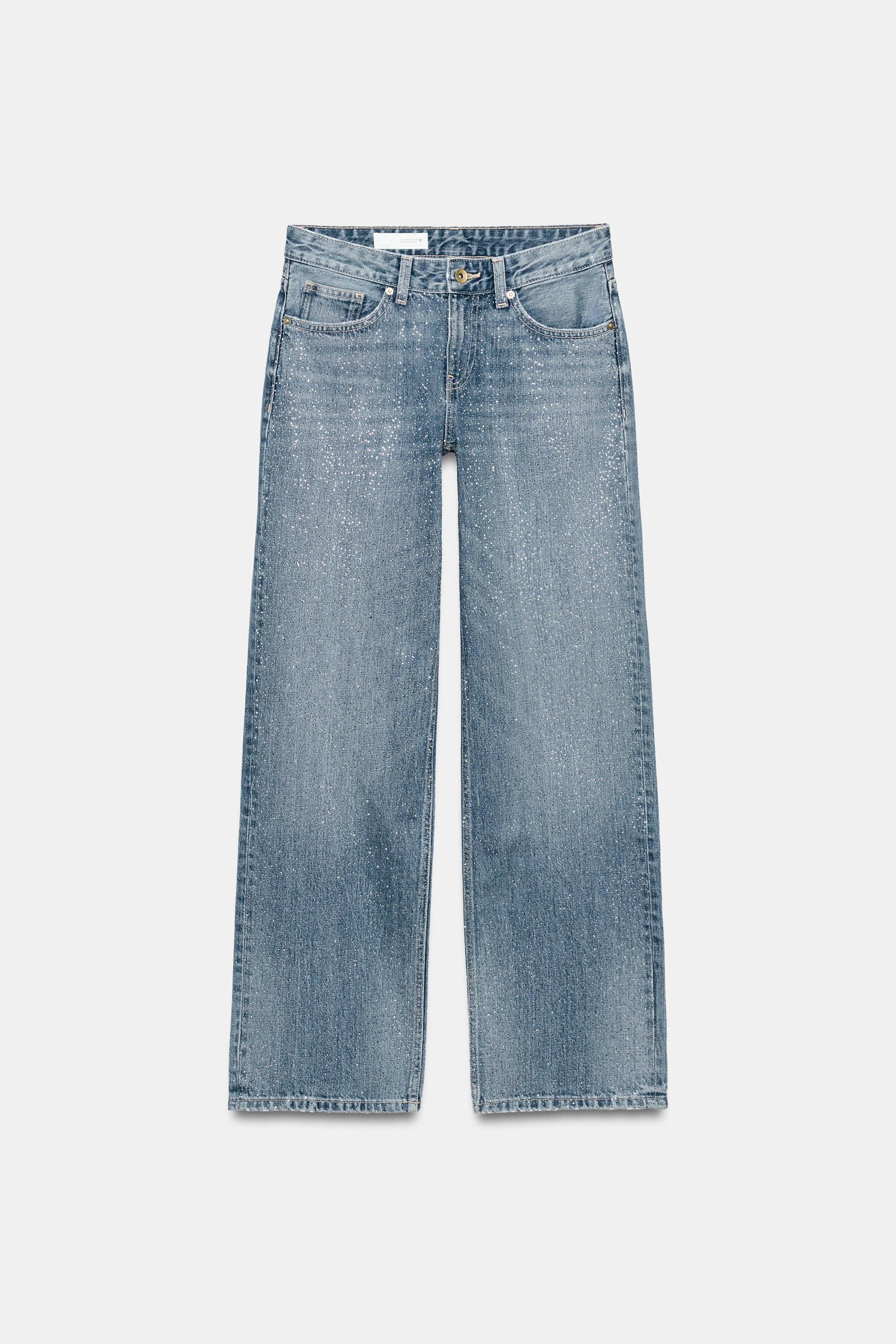 TRF LOW RISE STRAIGHT JEANS WITH RHINESTONES